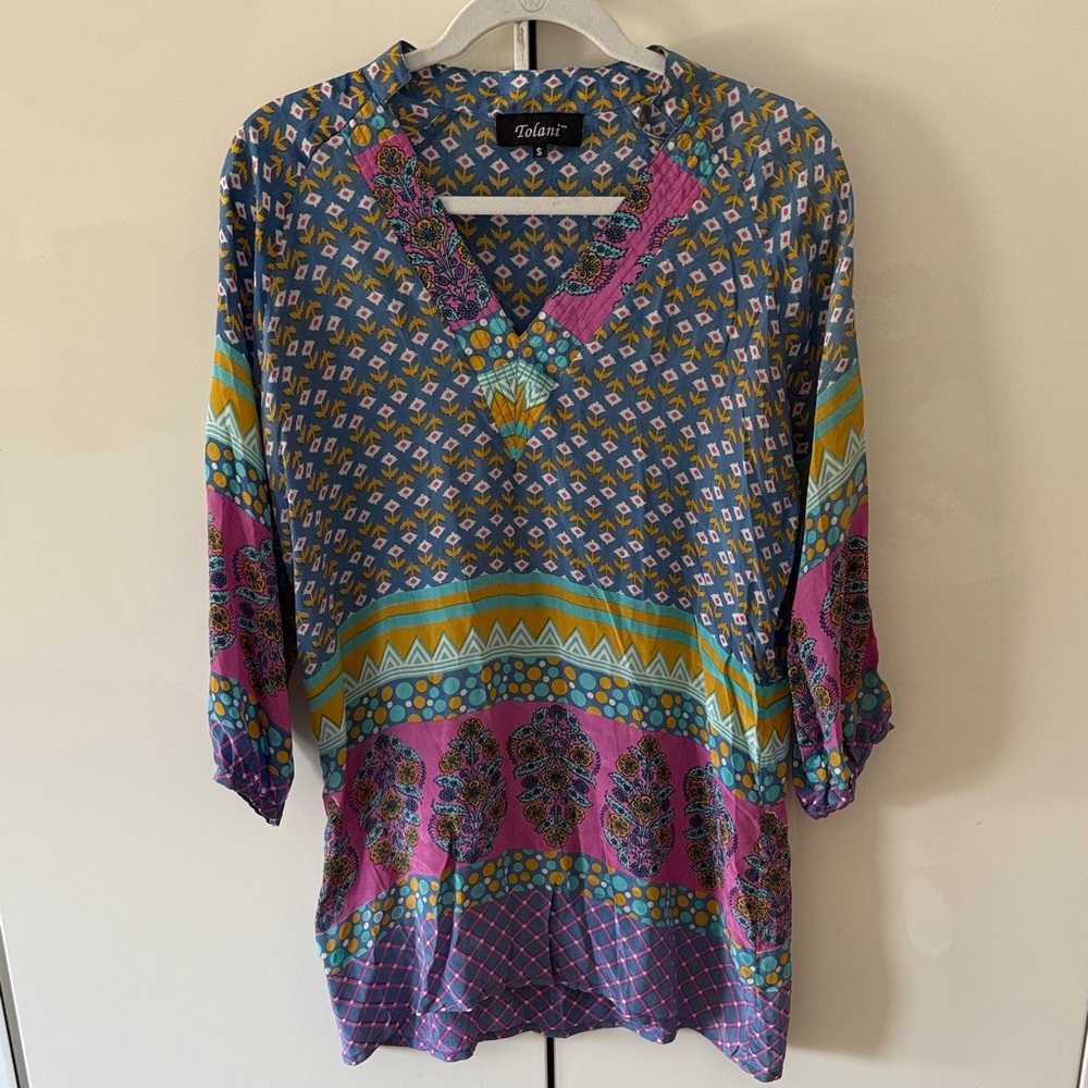 Tolani Women's Multicolor Silk Tunic Dress S